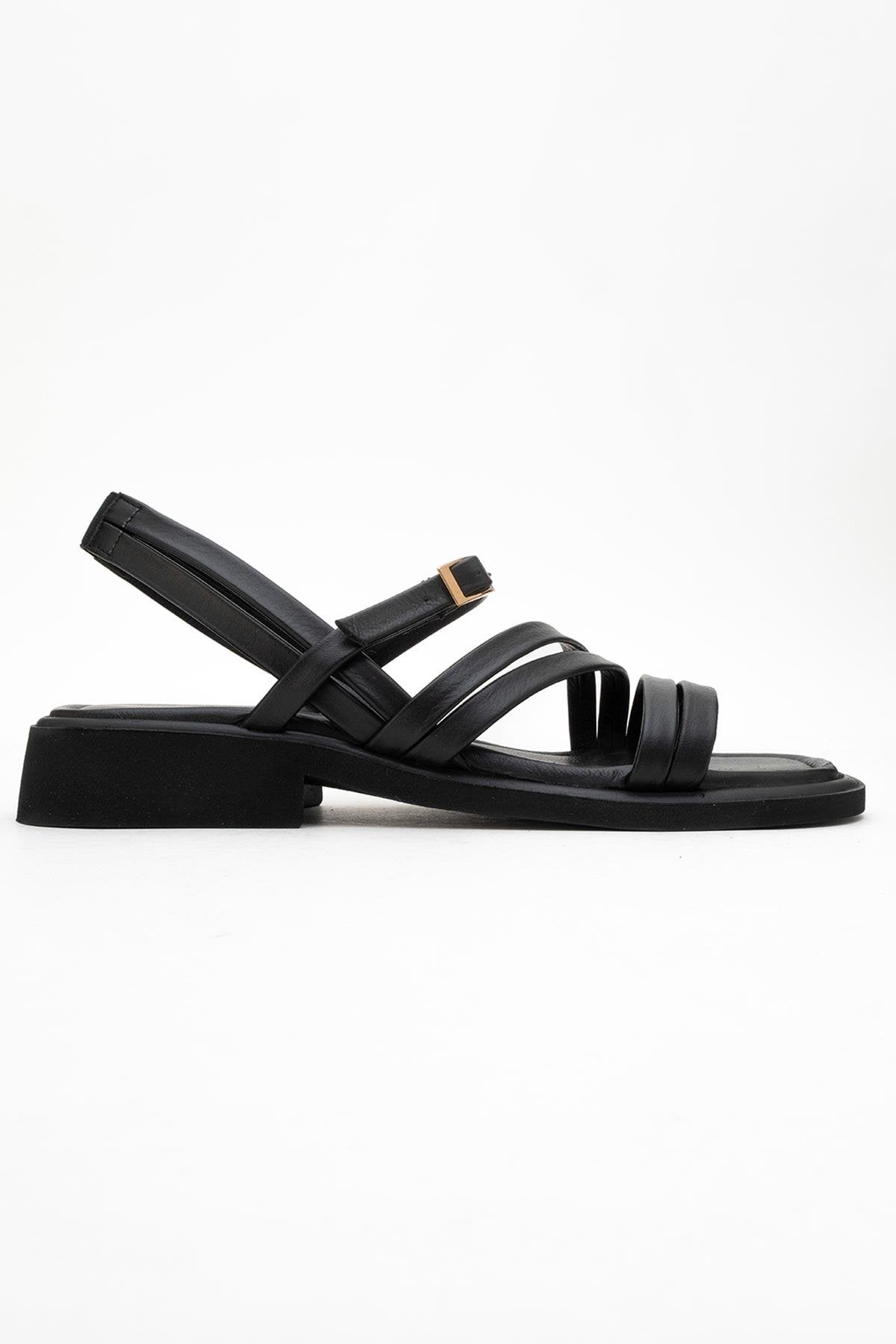 Cesar - Black Leather Sandals (Women)