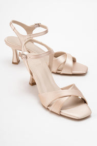 Melin - Beige Satin Cross-Strap Stiletto Pump (Women)