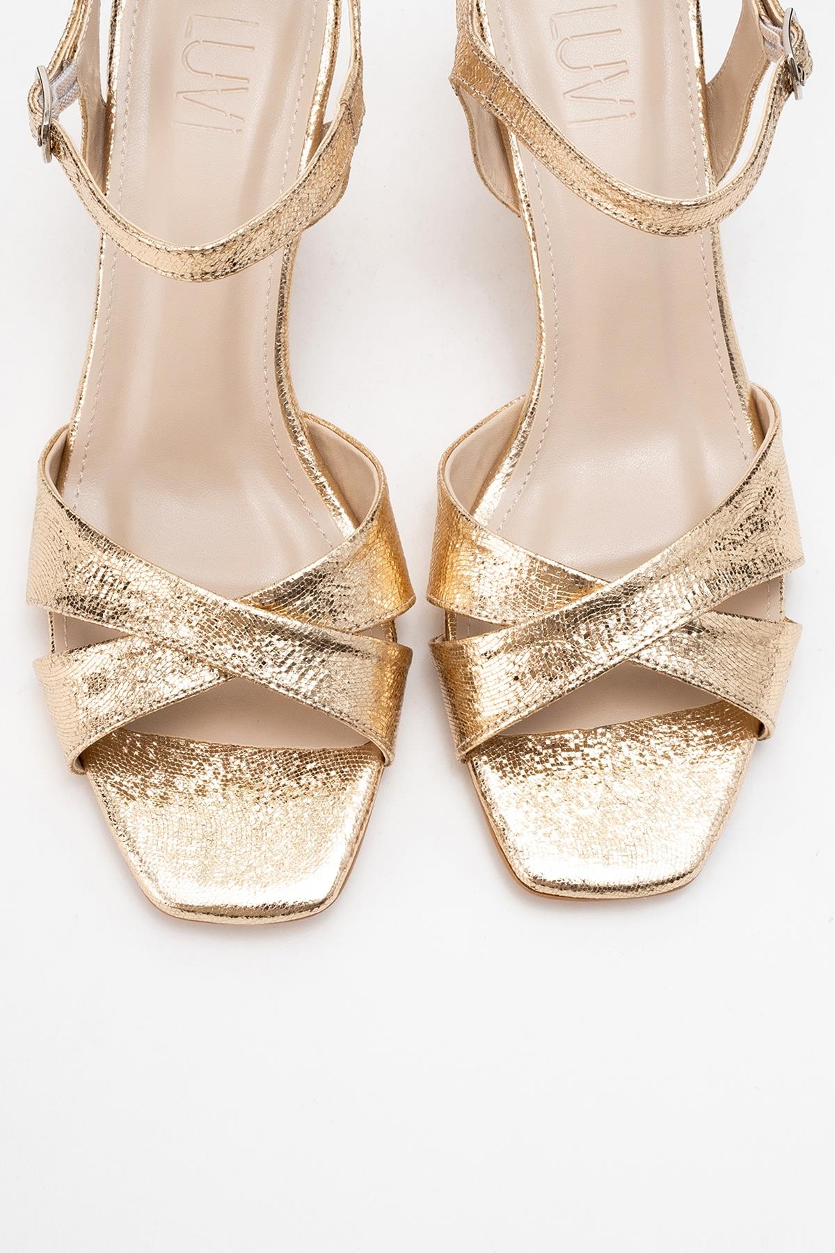 Melin - Gold Patterned Cross-Strap Stiletto Pump (Women)