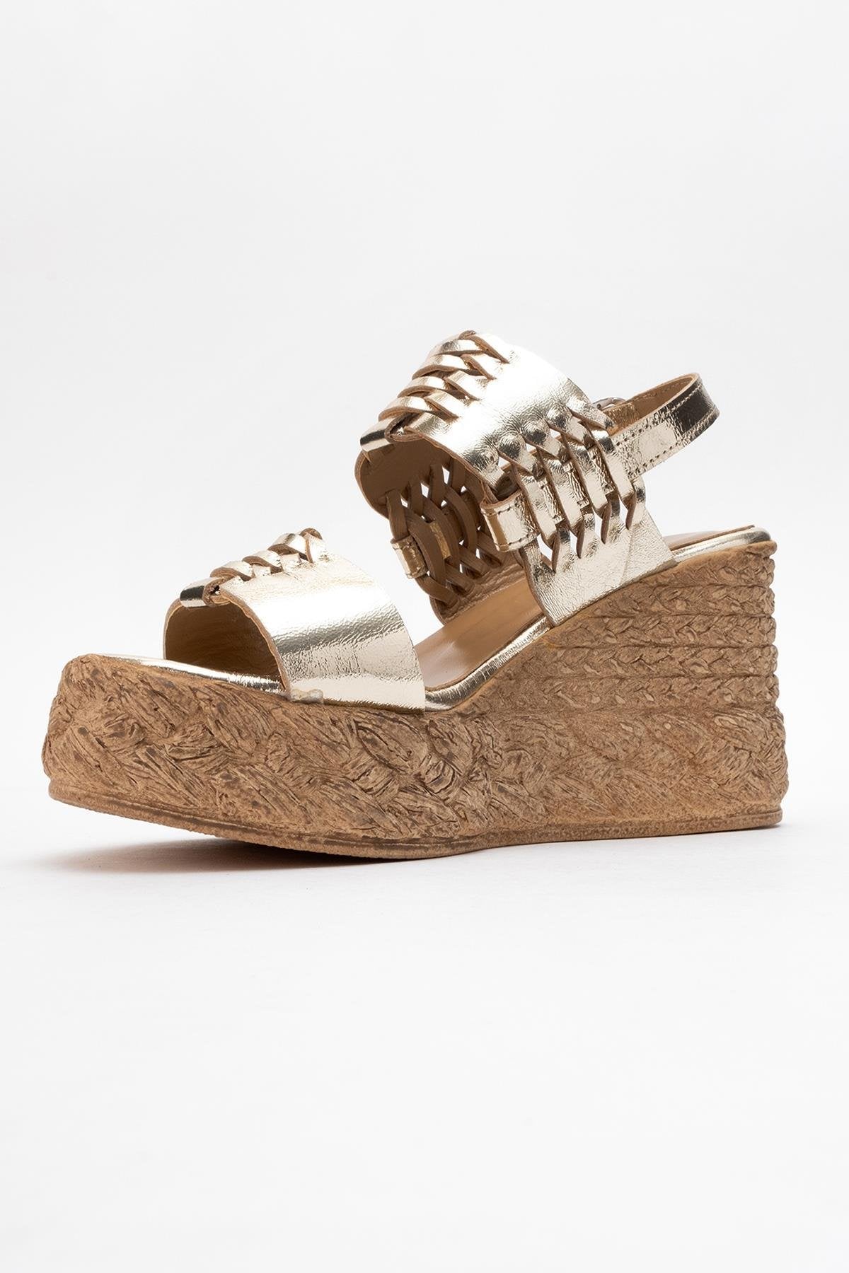 Olien - Gold Leather Platform Espadrilles (Women)
