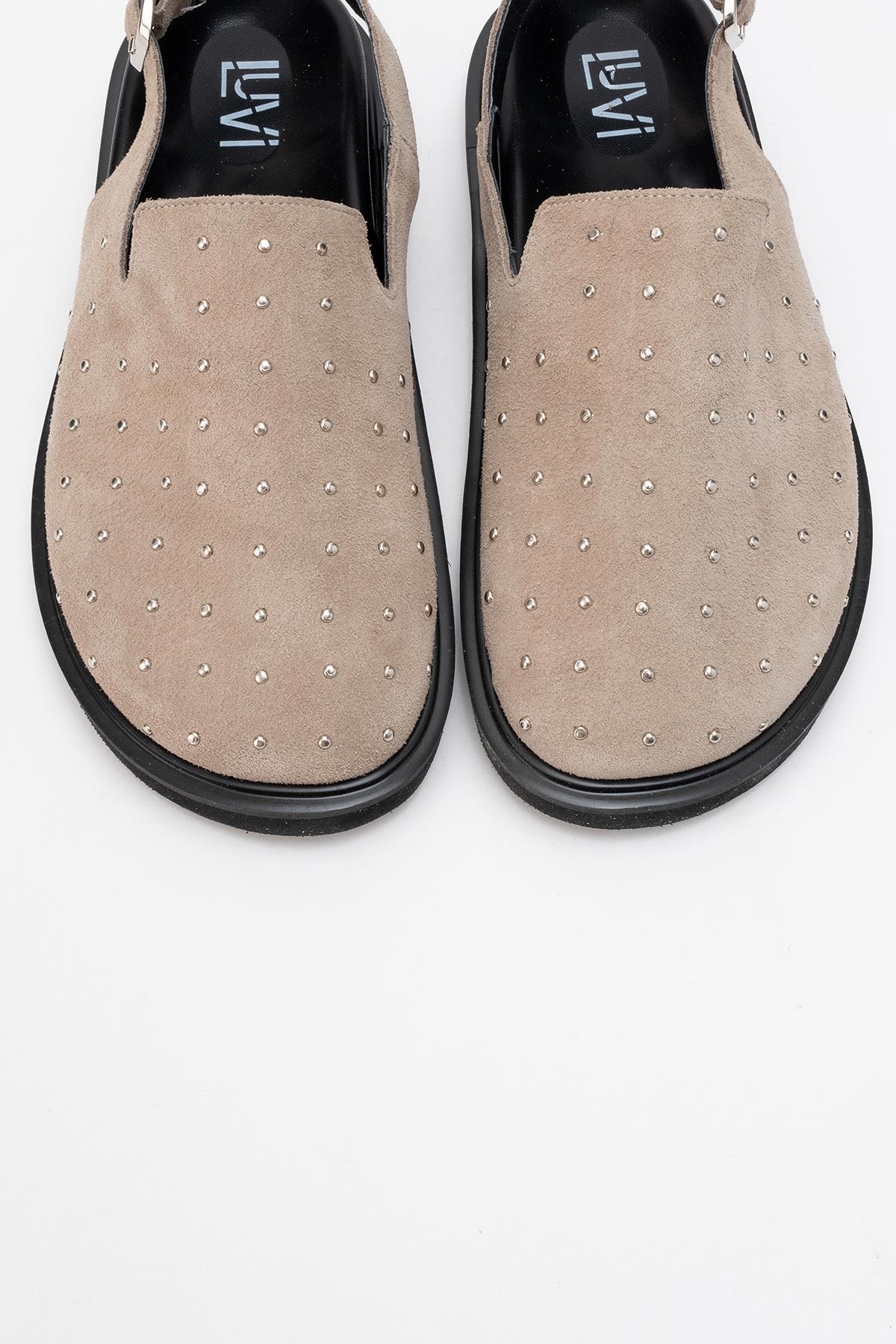 Our - Beige suede Leather Clogs (Women)