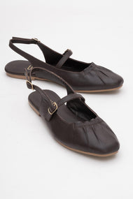 BRITNEY Brown Leather Closed-Toe Sandal (Women)