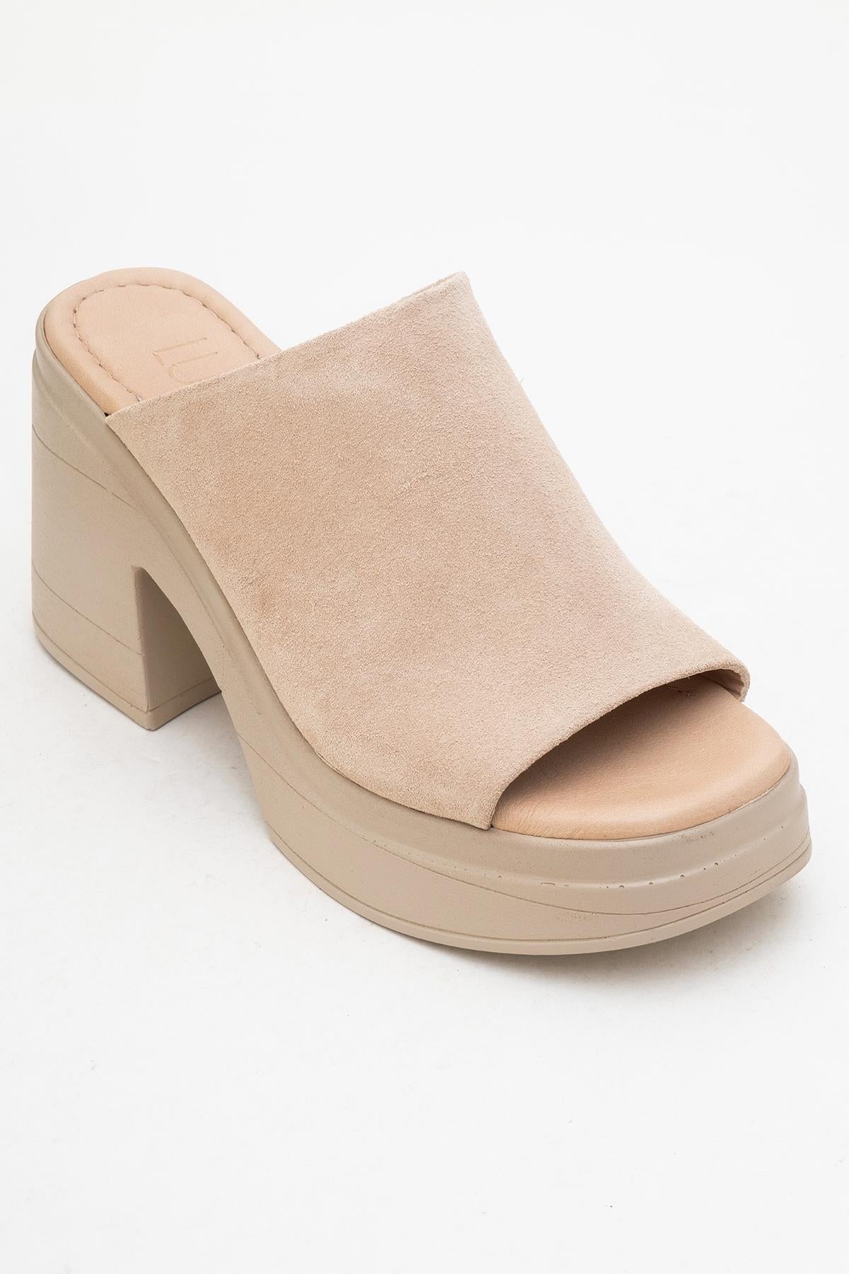 Nola - Beige Suede Leather Heeled Mules