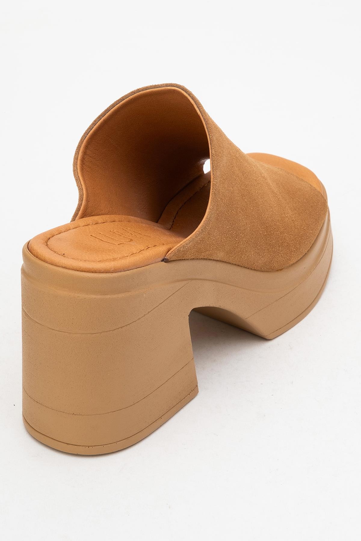 Nola - Cognac Brown Suede Leather Heeled Mules