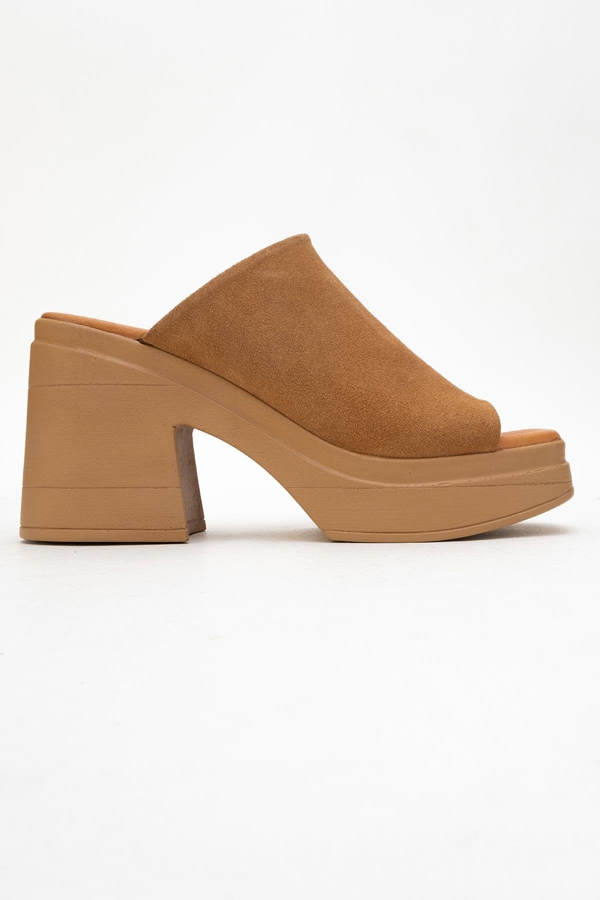 Nola - Cognac Brown Suede Leather Heeled Mules