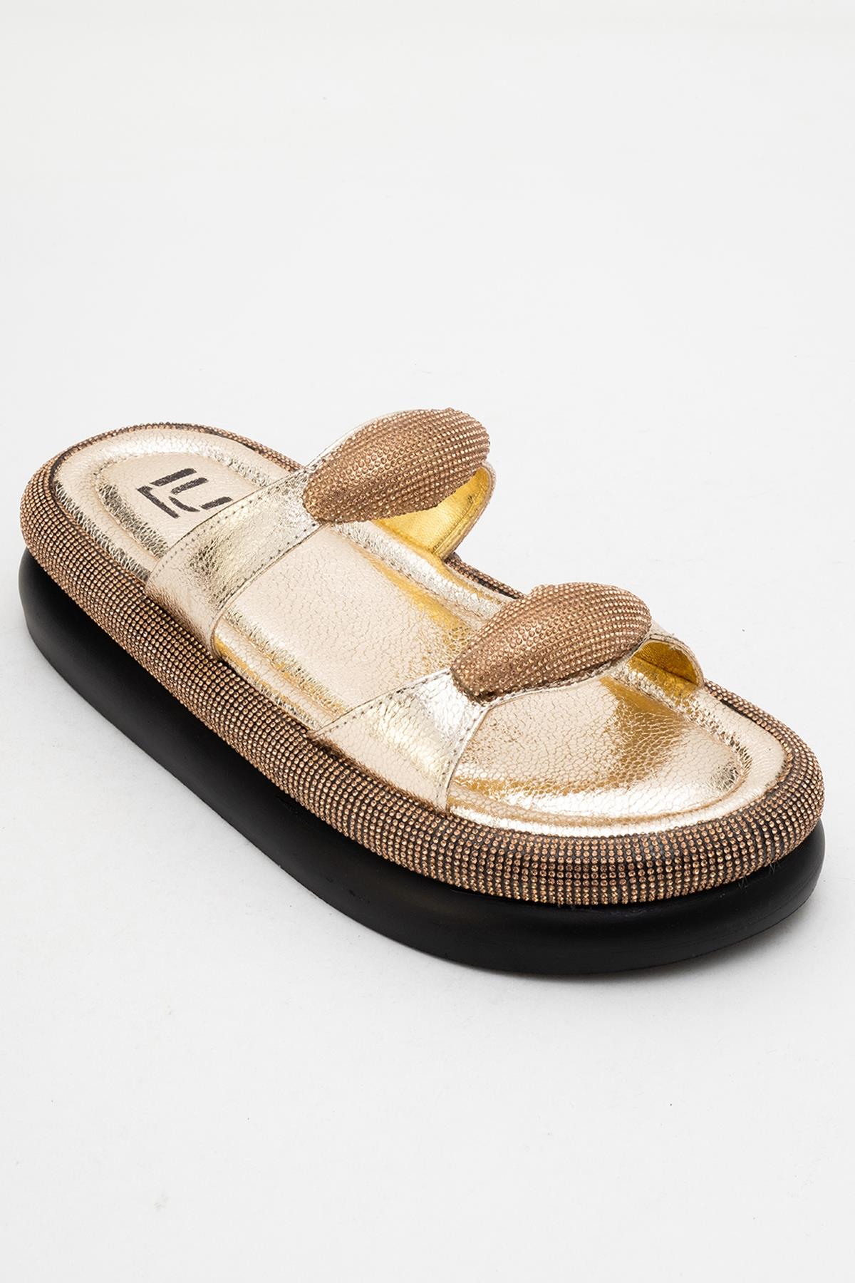 Finery Gold Embellished Platform Slide (Women)