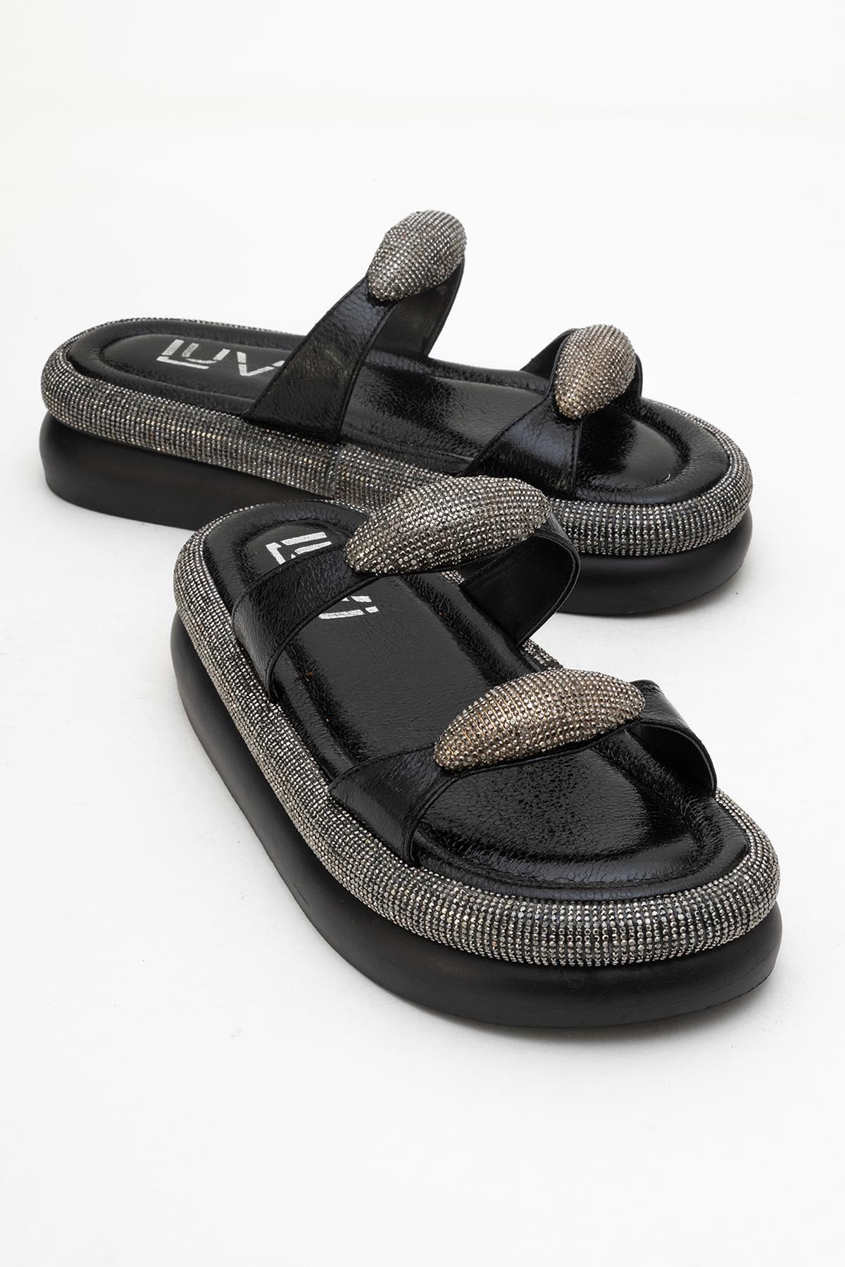 Finery Black Embellished Platform Slide (Women)