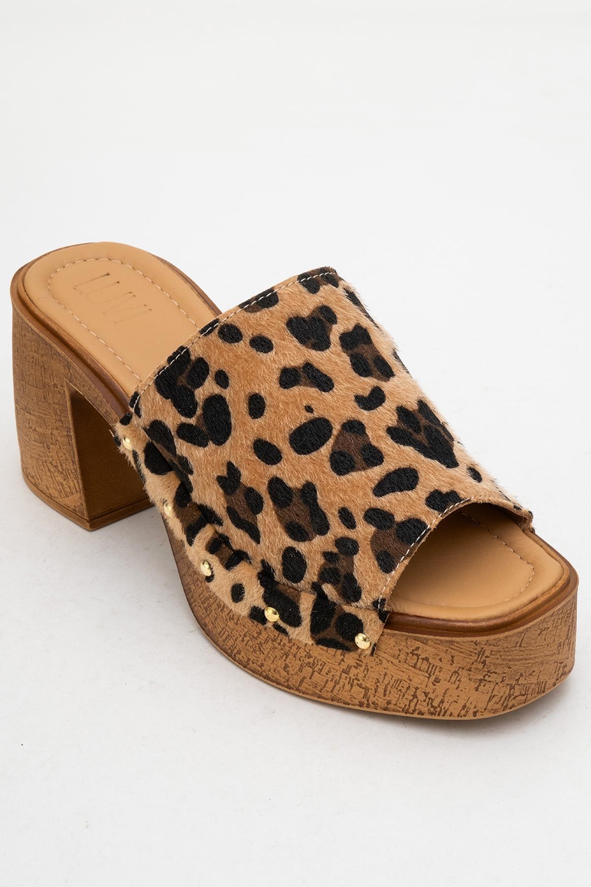 Pull - Leopard Suede Leather Heeled Mules (Women) (Copy)