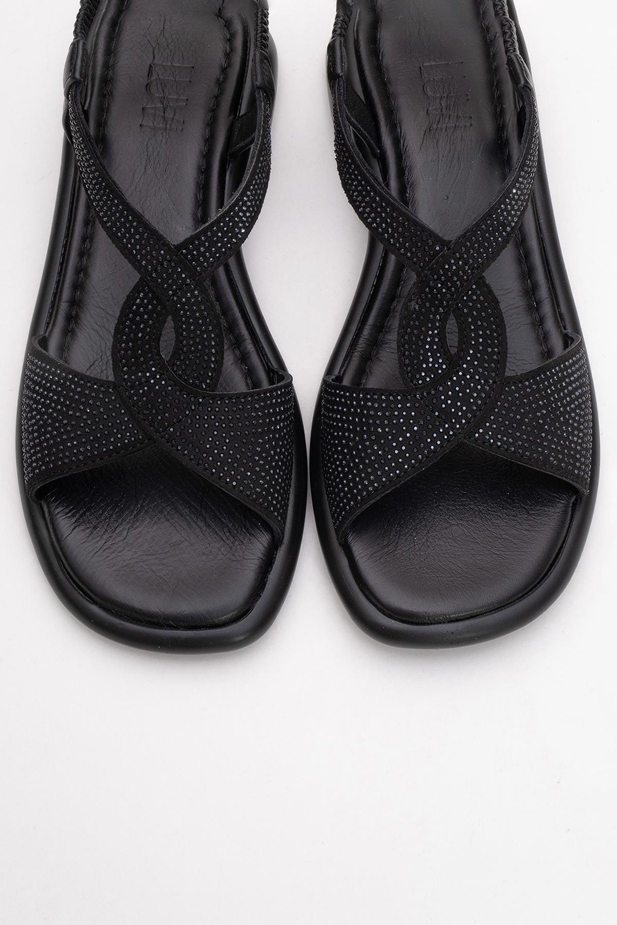 Sieglinde Black Embellished Leather Sandal (Women)