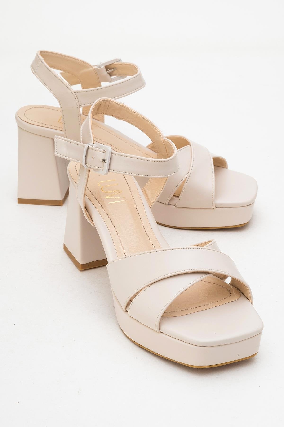 Lisbon - Beige Cross-Strap Platform Heel Shoe (Women)