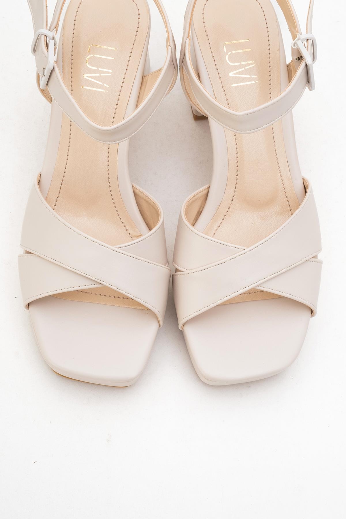 Lisbon - Beige Cross-Strap Platform Heel Shoe (Women)