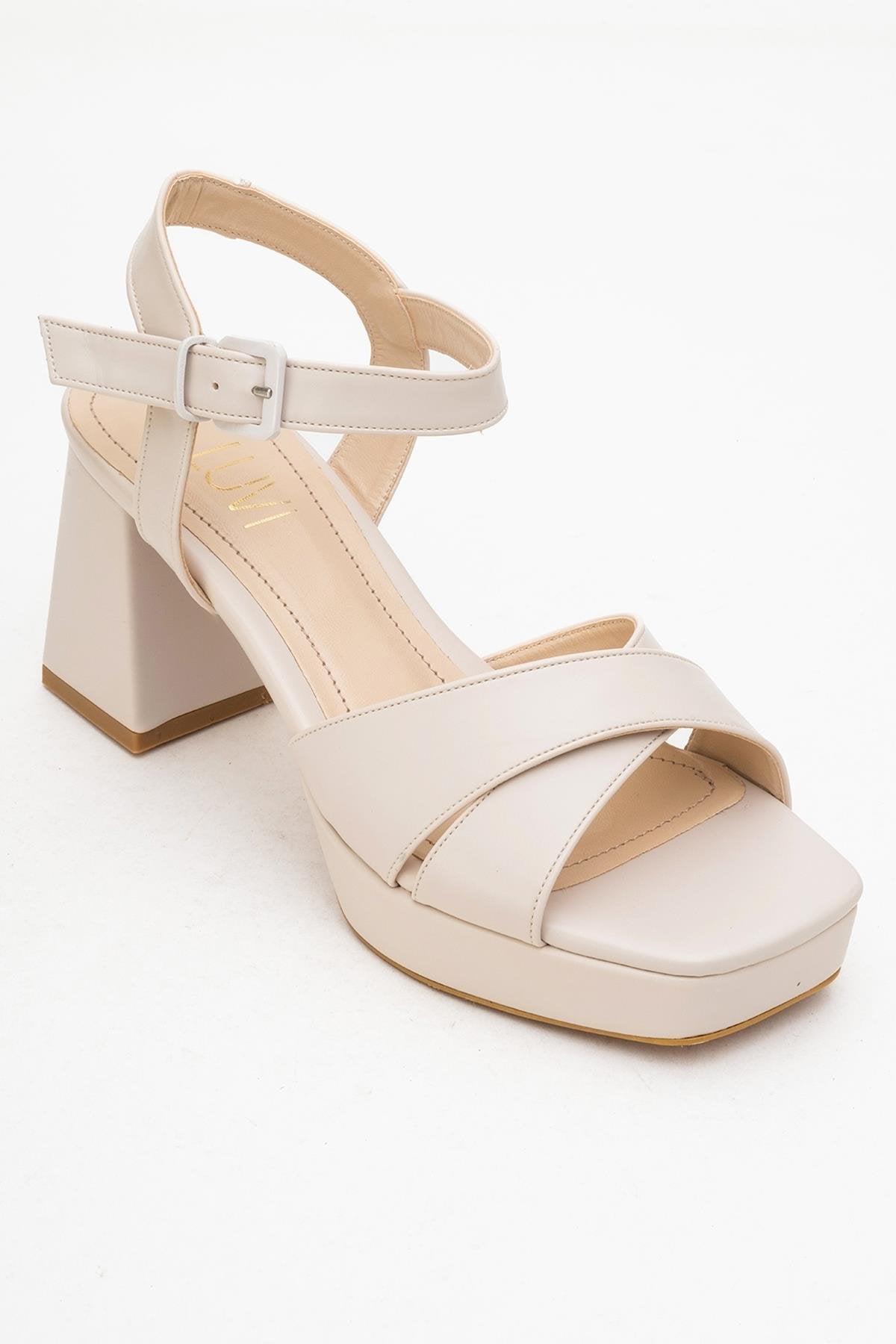 Lisbon - Beige Cross-Strap Platform Heel Shoe (Women)