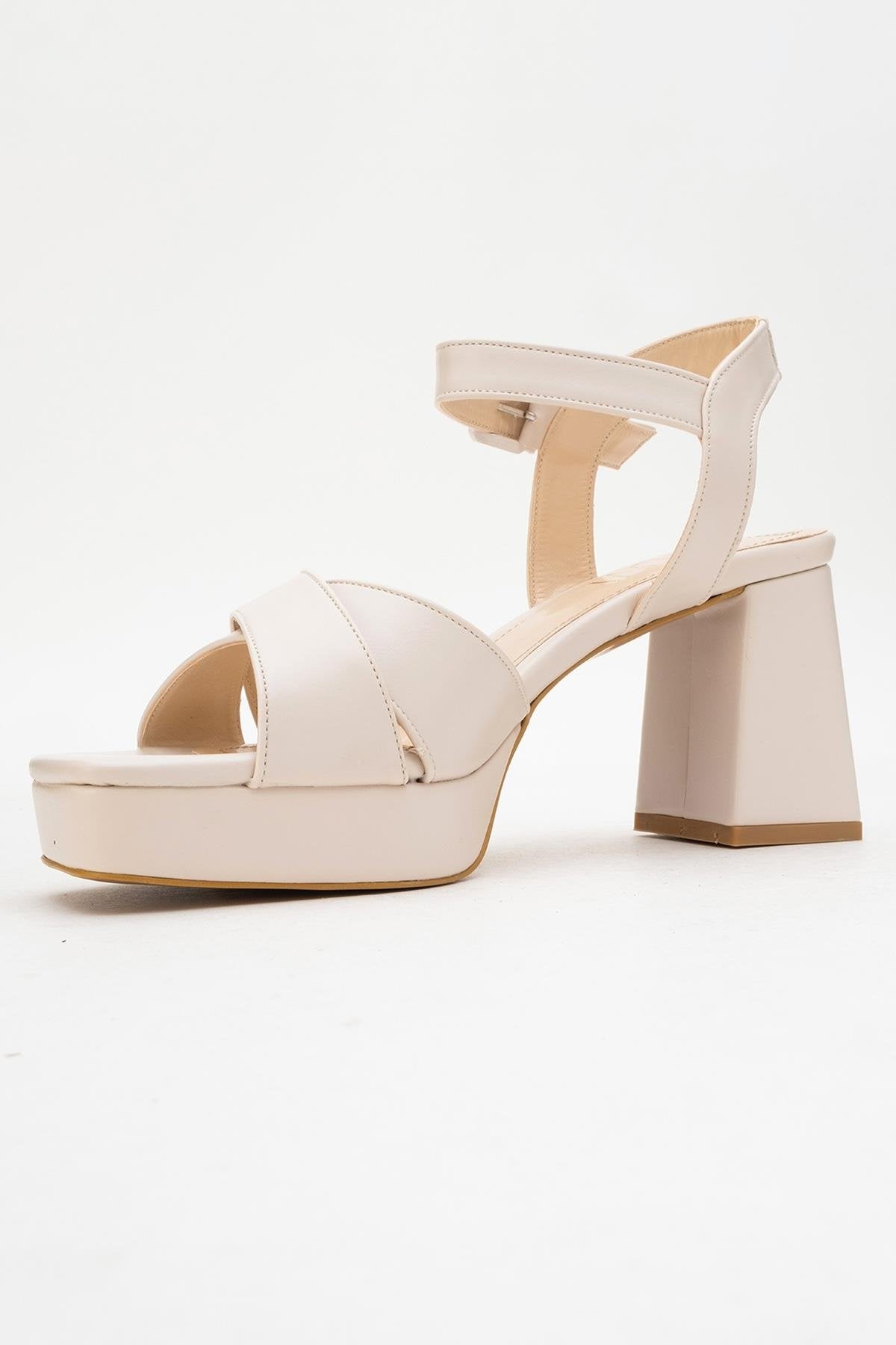 Lisbon - Beige Cross-Strap Platform Heel Shoe (Women)