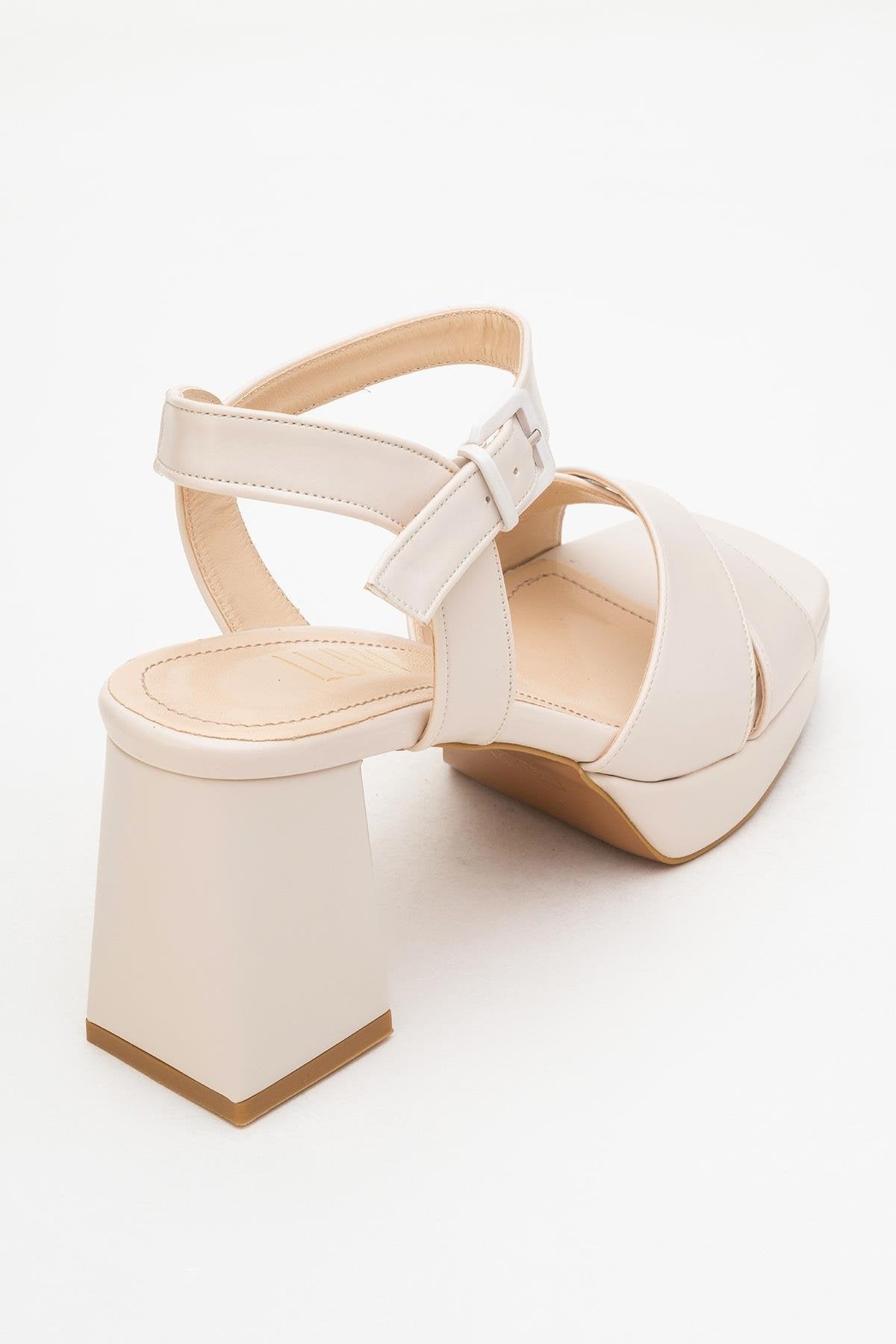 Lisbon - Beige Cross-Strap Platform Heel Shoe (Women)
