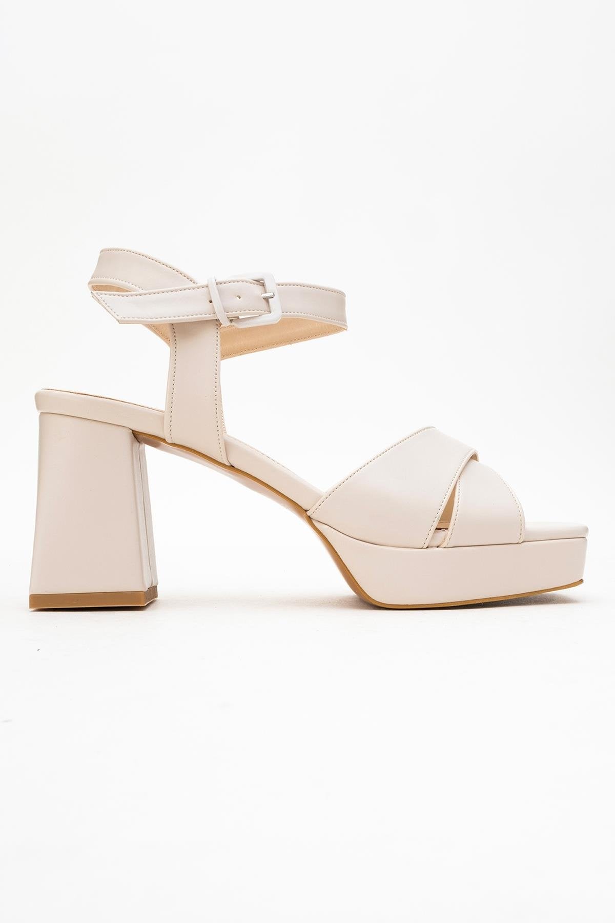 Lisbon - Beige Cross-Strap Platform Heel Shoe (Women)