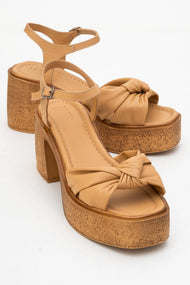 Tily - Cognac Platform Wedge Leather Sandal (Women)
