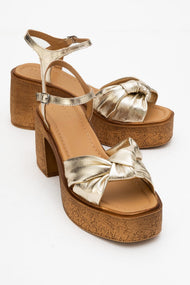Tily - Gold Platform Wedge Leather Sandal (Women)