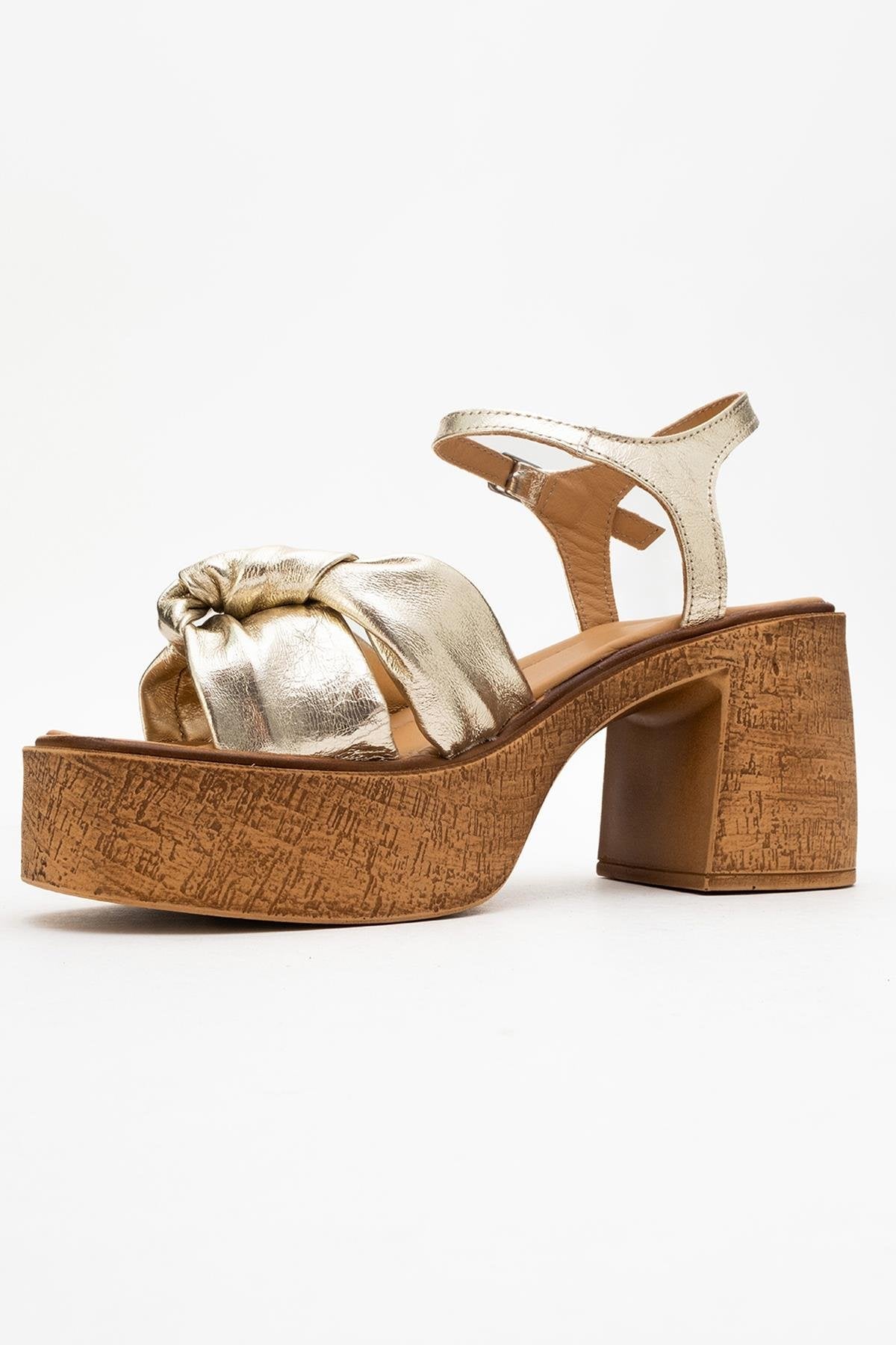 Tily - Gold Platform Wedge Leather Sandal (Women)