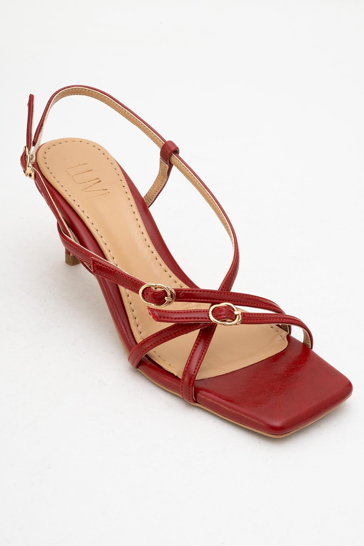 Chaka - Red Buckled Square Toe Heeled Sandal (Women)