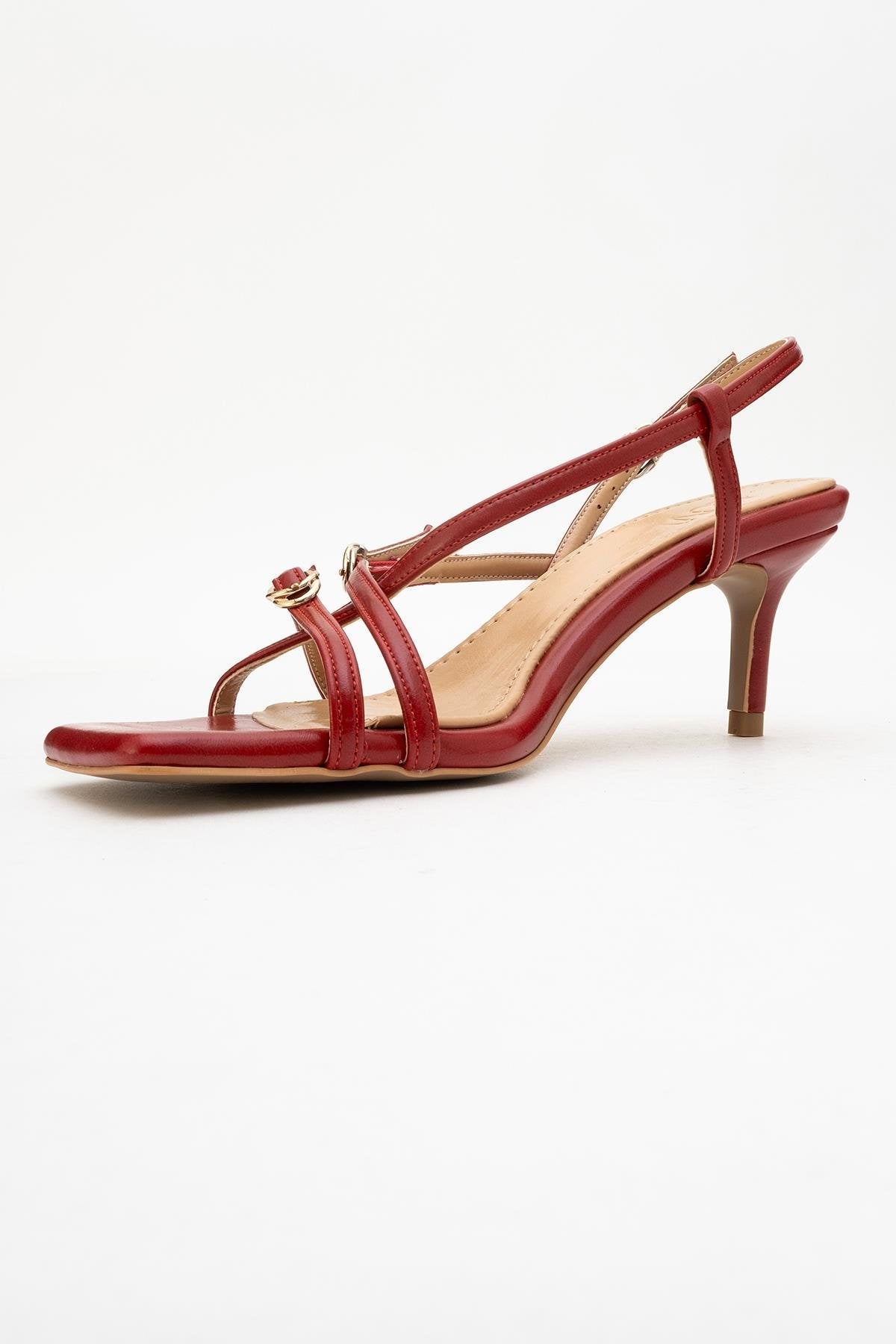 Chaka - Red Buckled Square Toe Heeled Sandal (Women)