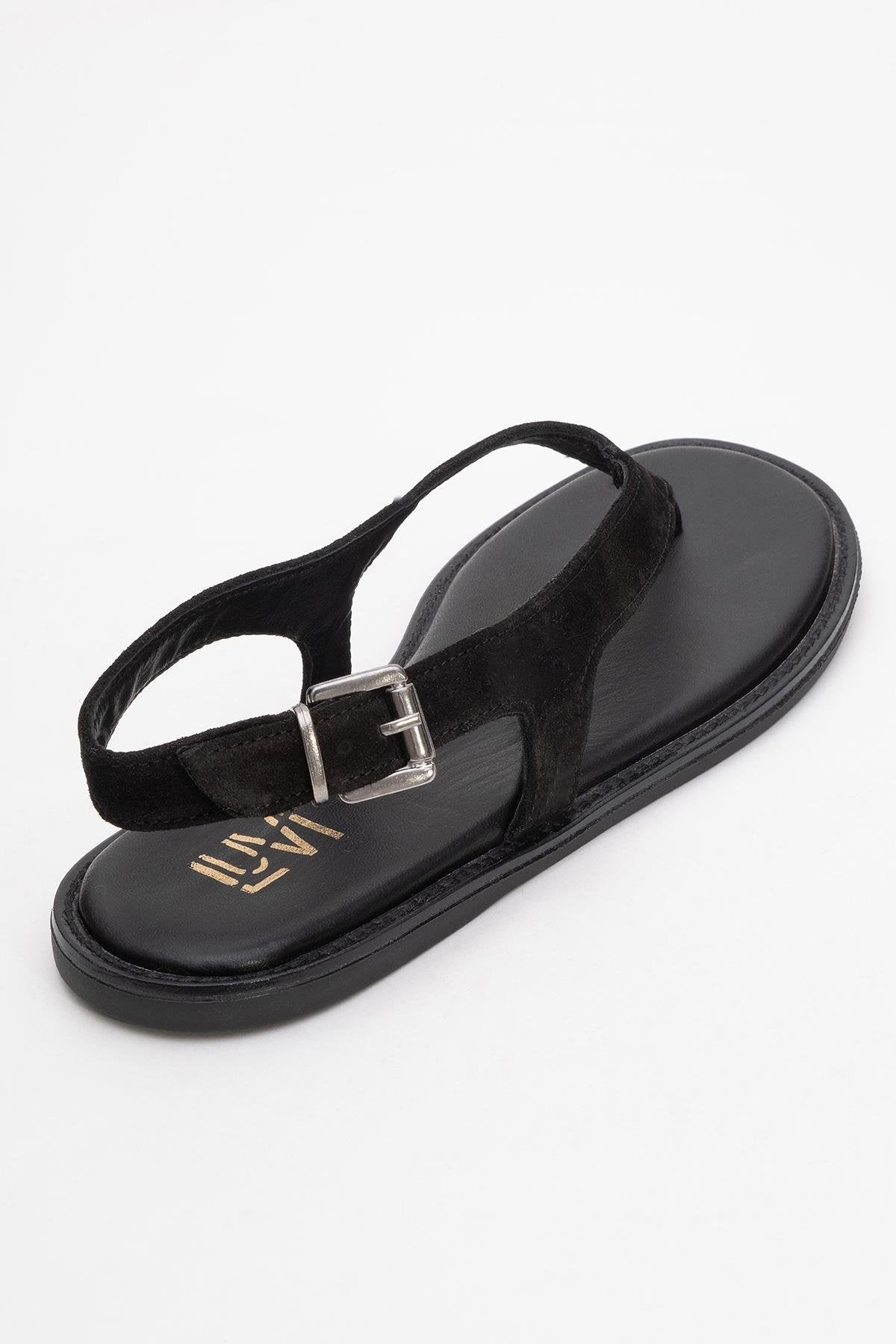 Belinda - Black Suede Leather Thong Sandals (Women)