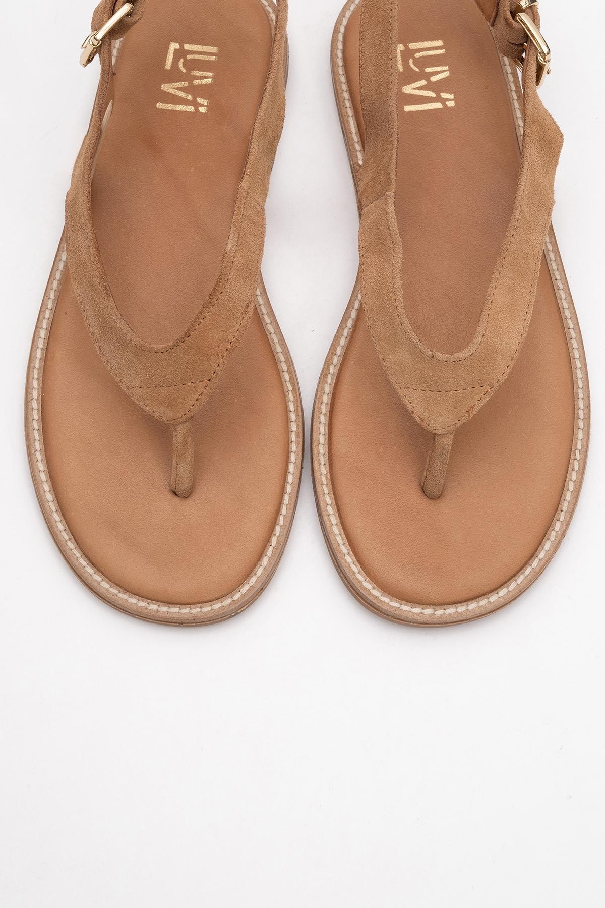Belinda - Cognac Brown Suede Leather Thong Sandals (Women)