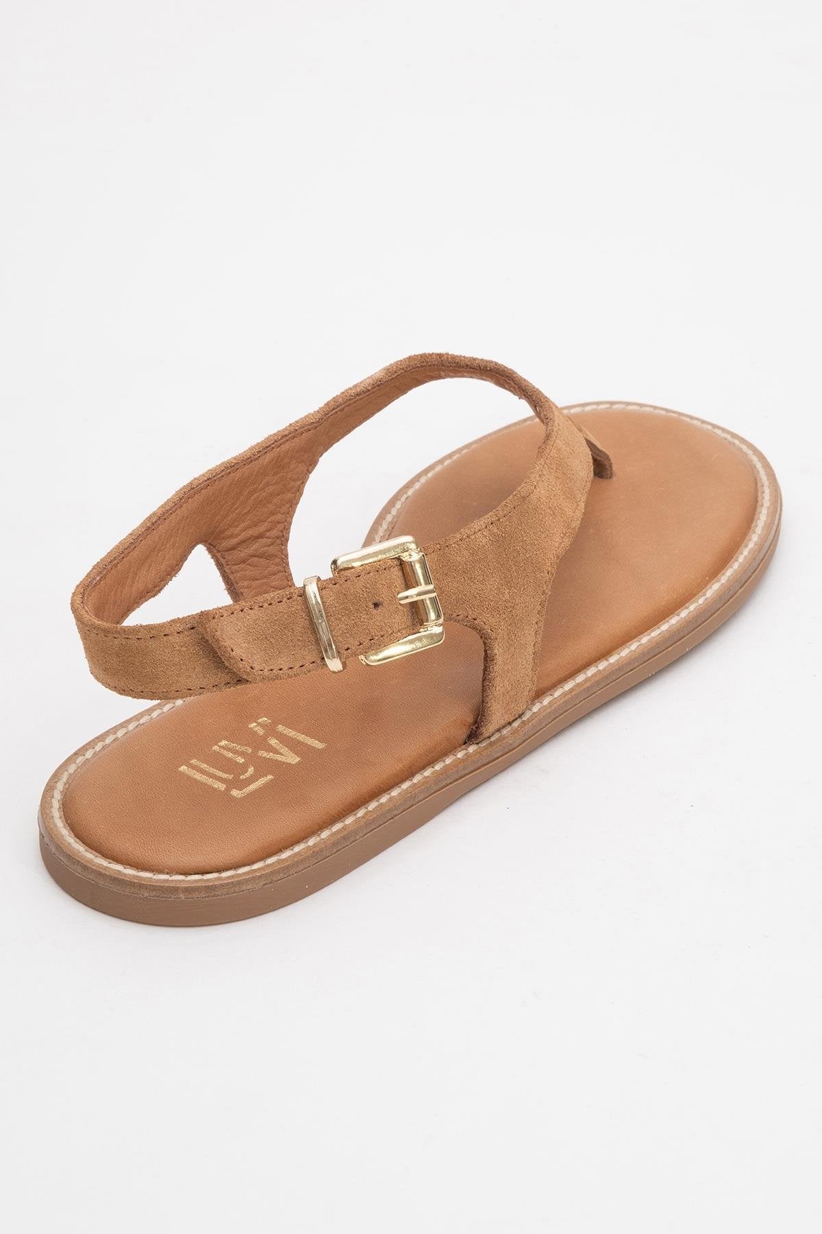 Belinda - Cognac Brown Suede Leather Thong Sandals (Women)