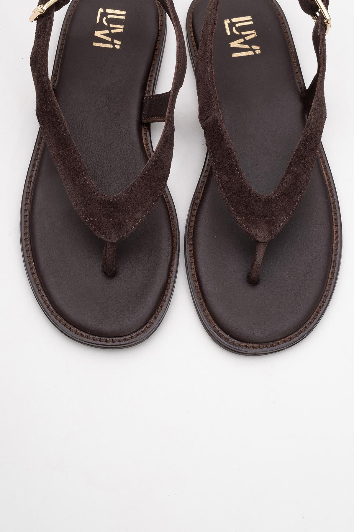 Belinda - Brown Suede Leather Thong Sandals (Women)