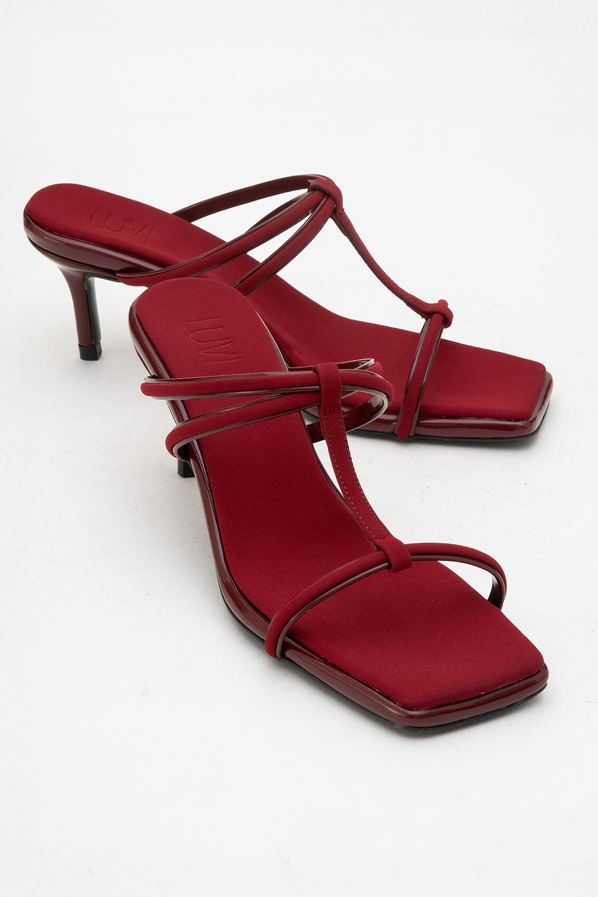 Mocha Burgundy Square‑Toe Thin‑Strap Heel Sandal (Women)