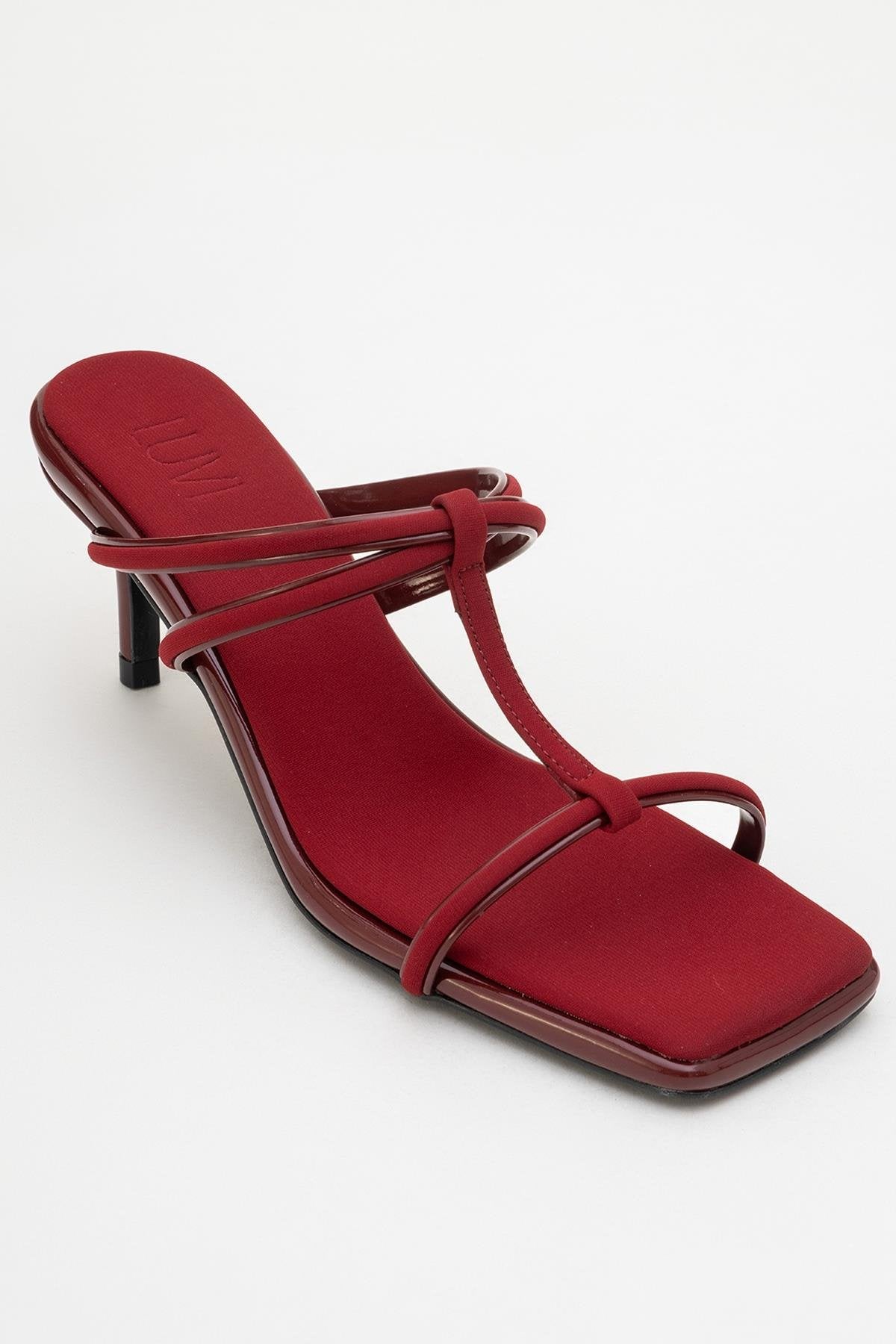 Mocha Burgundy Square‑Toe Thin‑Strap Heel Sandal (Women)