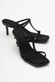 Mocha Black Square‑Toe Thin‑Strap Heel Sandal (Women)