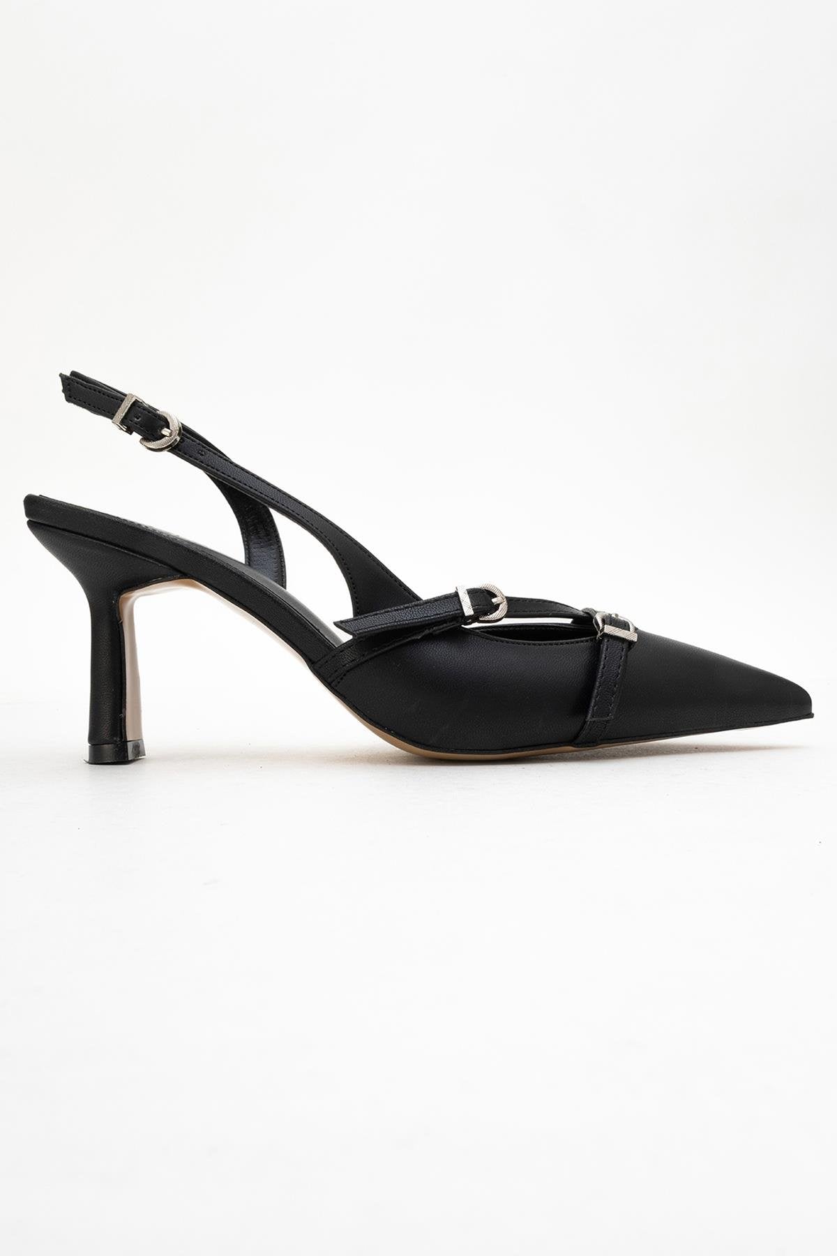 Biana - Black Buckle Pointed Toe Pump (Women)