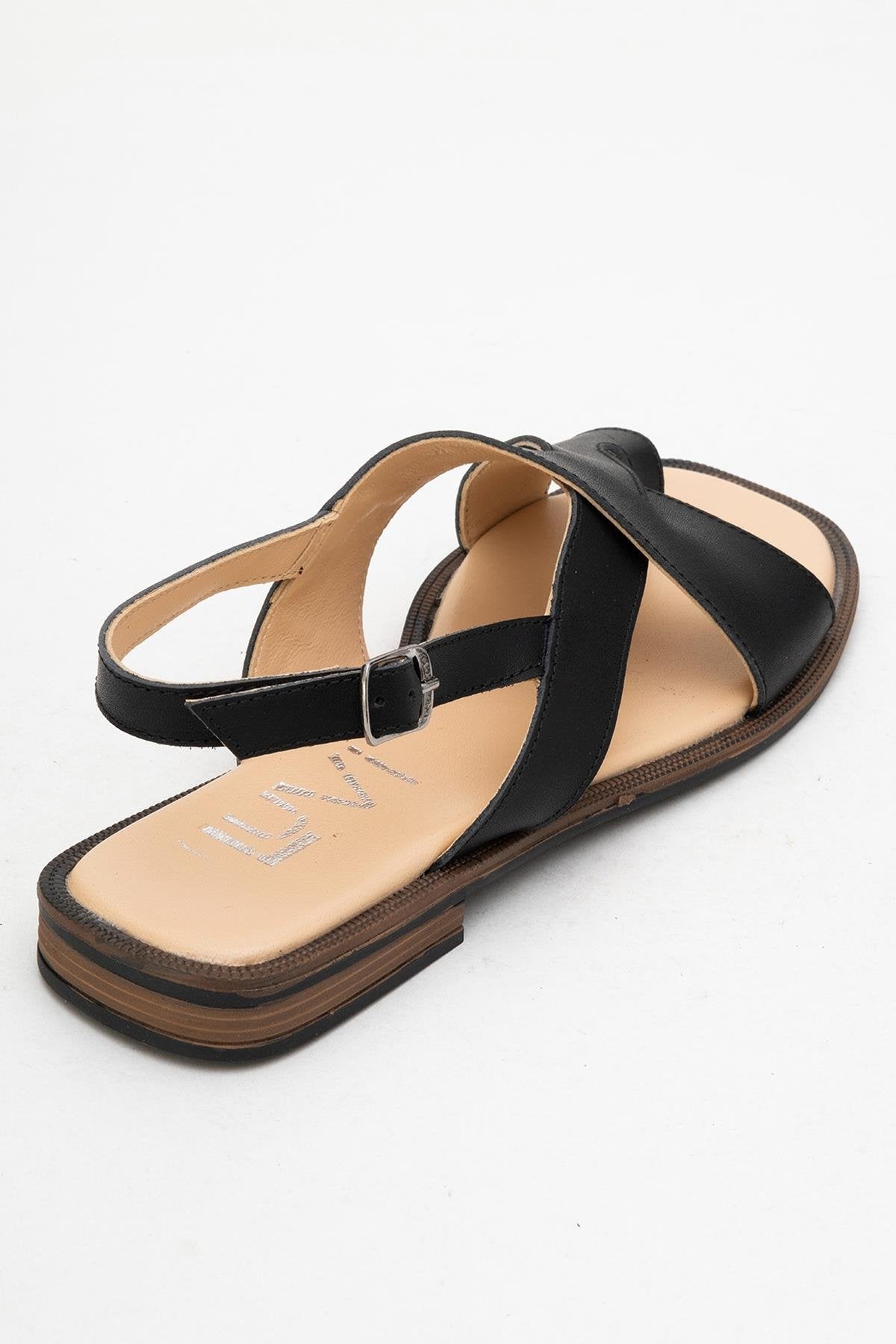 Louna - Black Leather Thong Sandals (Women)