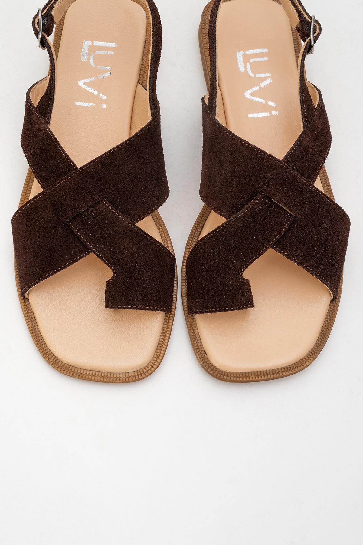Louna - Brown Suede Leather Thong Sandals (Women)