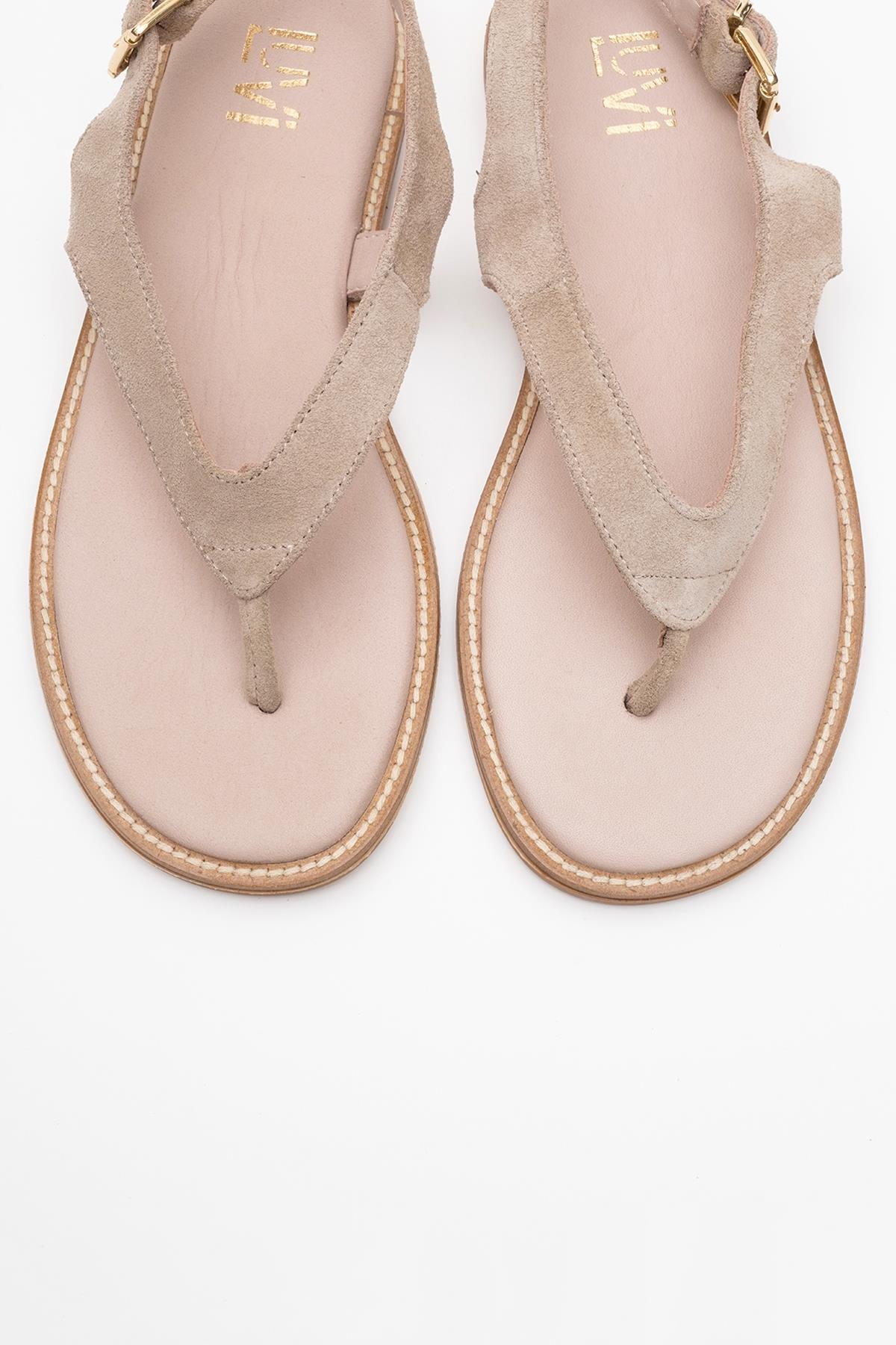 Belinda - Beige Suede Leather Thong Sandals (Women)