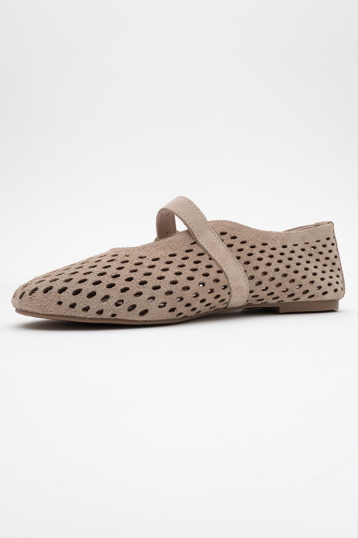 Arian Beige Suede Leather Ballet Flat (Women)