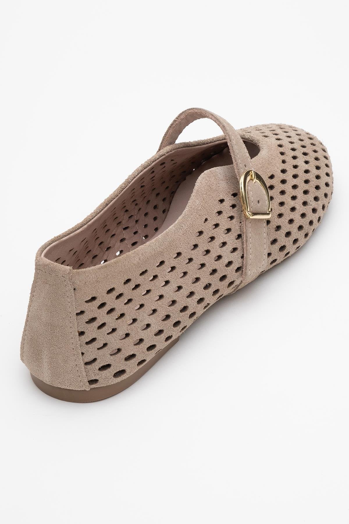 Arian Beige Suede Leather Ballet Flat (Women)