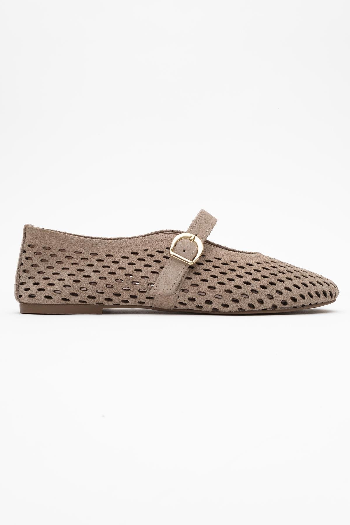 Arian Beige Suede Leather Ballet Flat (Women)