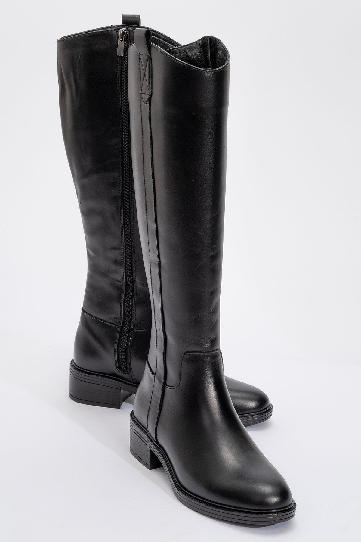 Acro Black Leather Heeled Boot (Women)
