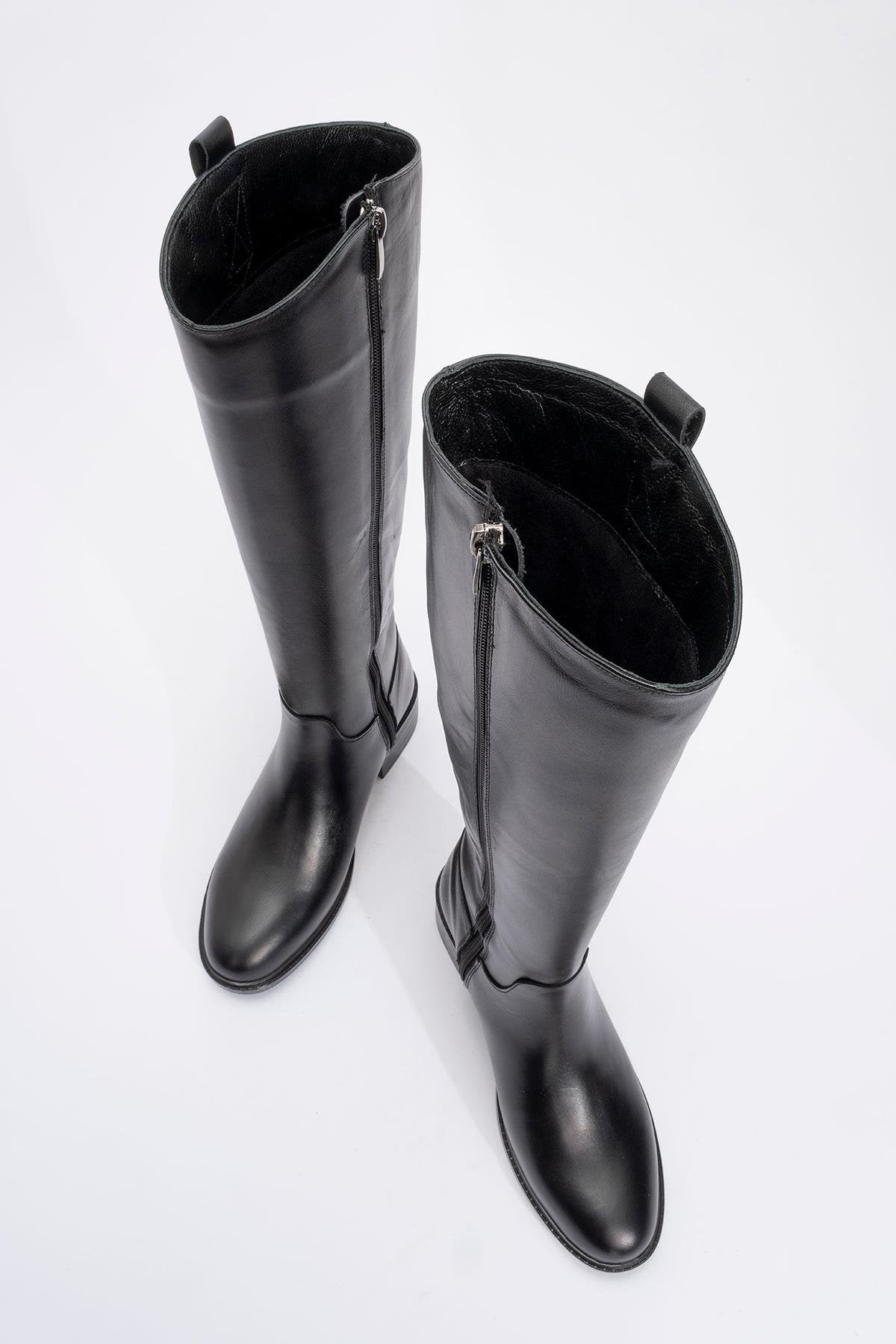 Acro Black Leather Heeled Boot (Women)