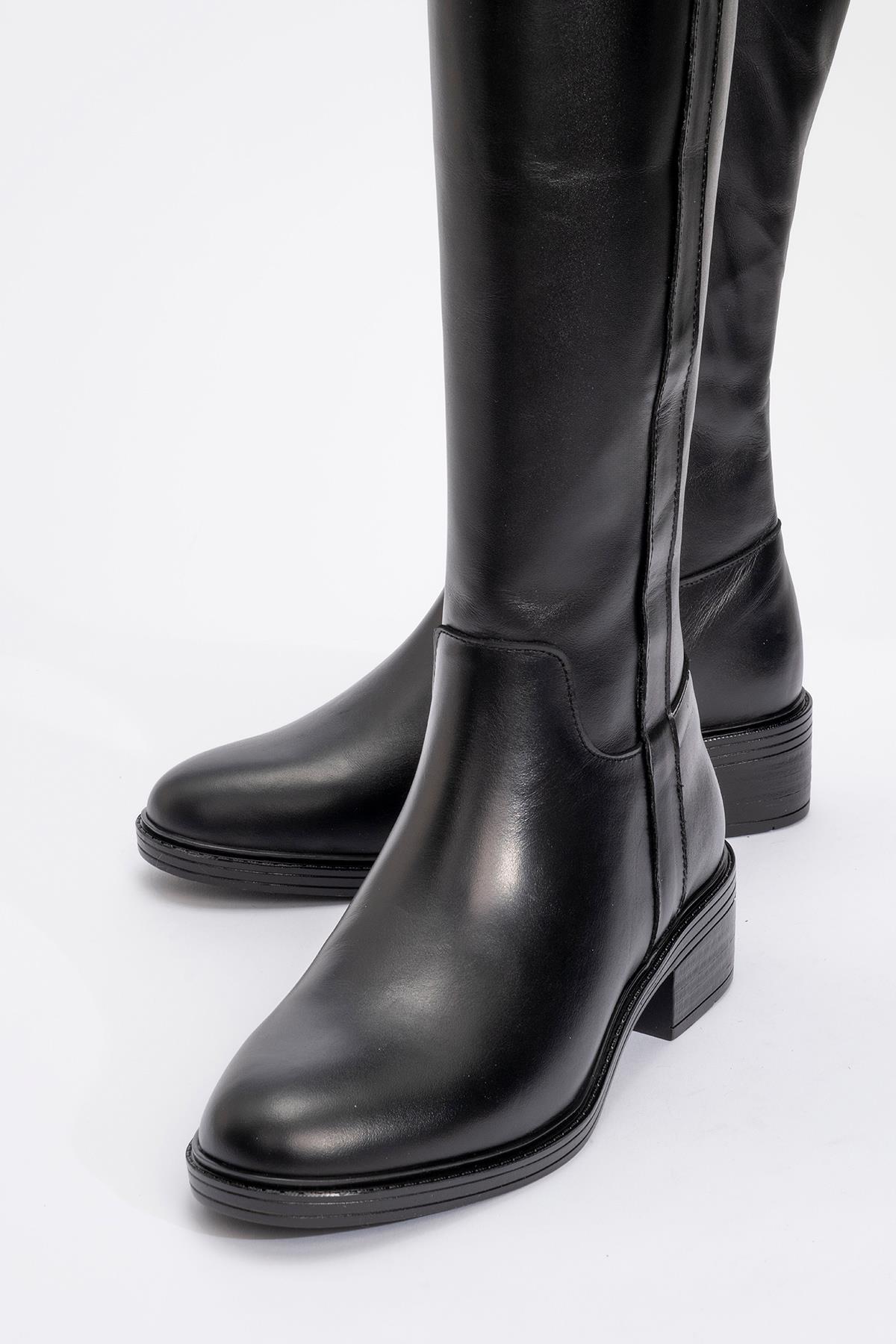 Acro Black Leather Heeled Boot (Women)