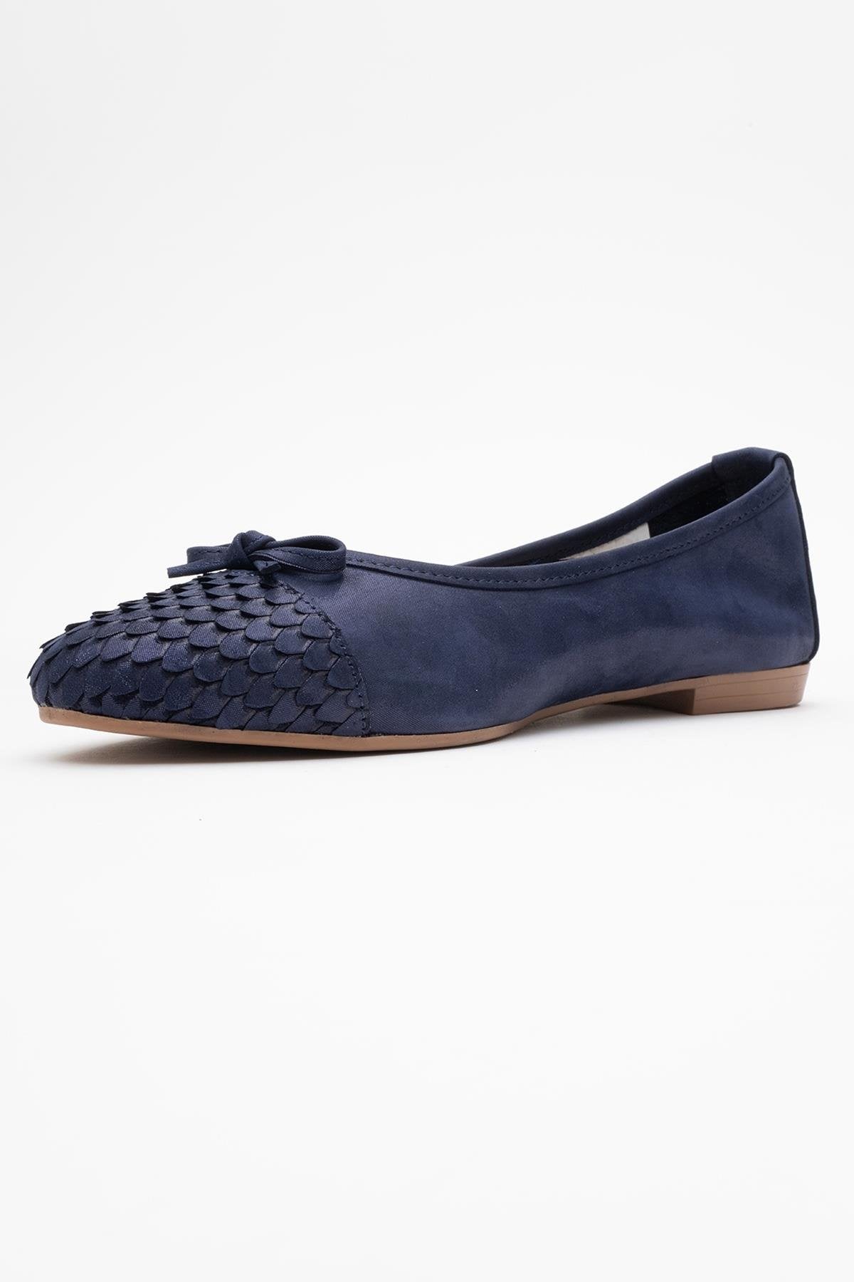 02 - Navy Glitter Genuine Leather Ballet Flat (Women)