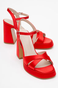 Lello - Red Satin Platform Heel Shoe (Women)