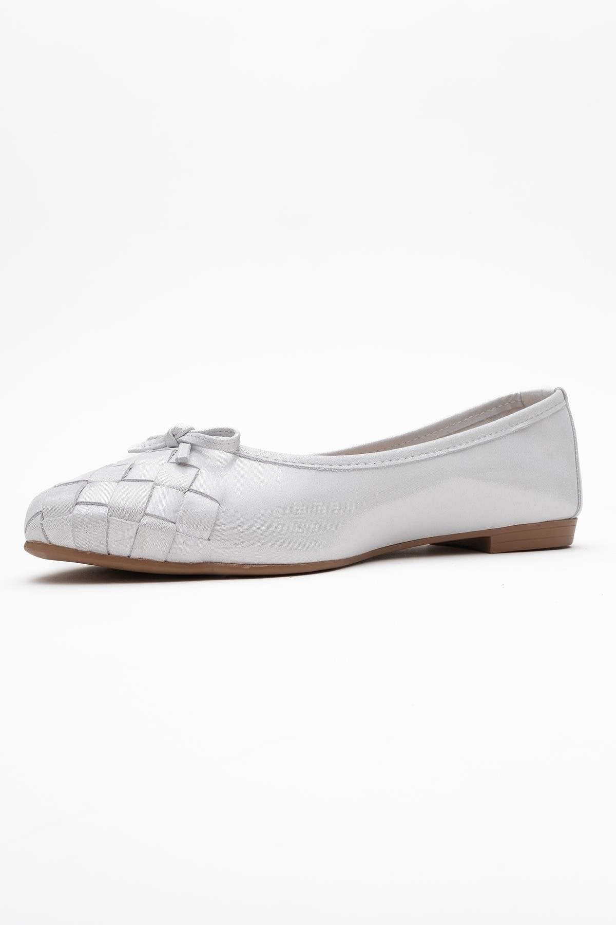 03 - White Glitter Genuine Leather Ballet Flat (Women)