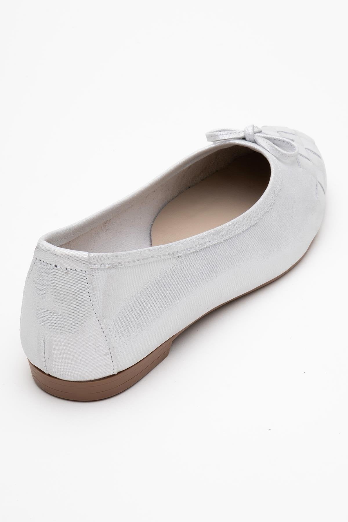 03 - White Glitter Genuine Leather Ballet Flat (Women)