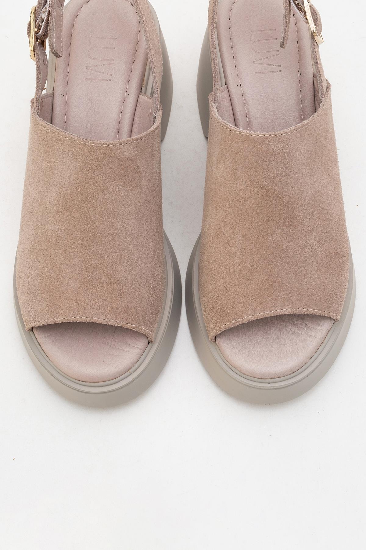 Power - Dark Beige Suede Leather Platform Wedges