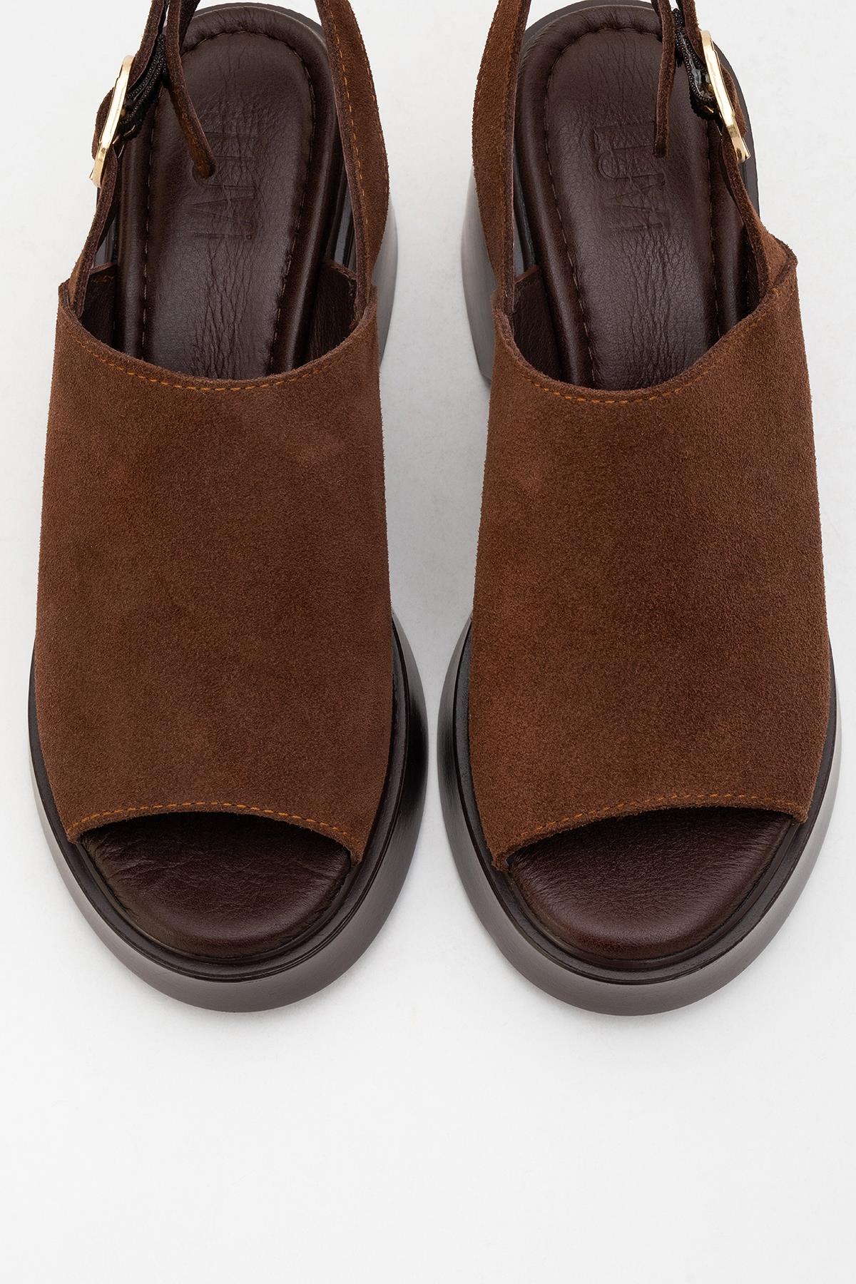 Power - Brown Suede Leather Platform Wedges (Women)