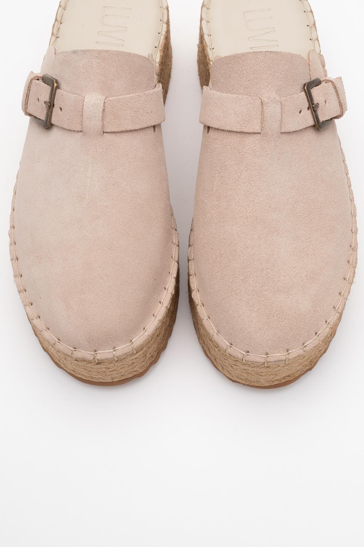 Novas - Beige Suede Leather Platform Espadrille Mule (Women)