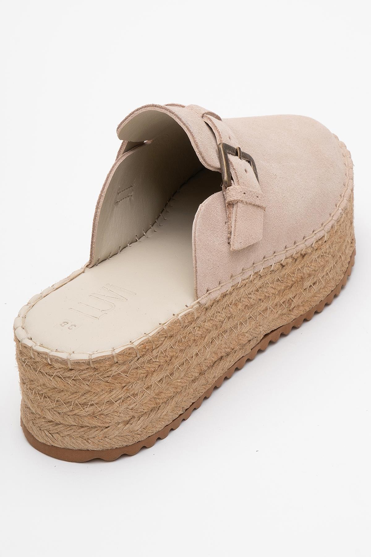 Novas - Beige Suede Leather Platform Espadrille Mule (Women)