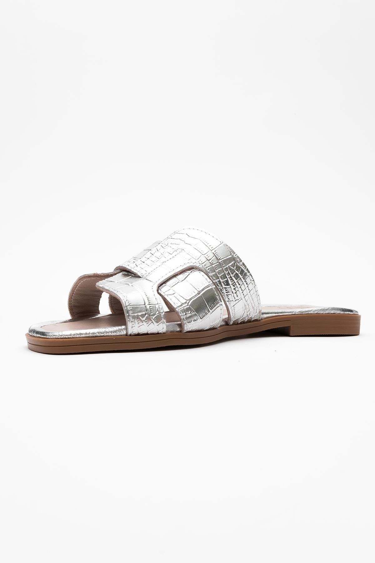 Notre - Silver Leather Slide Sandal (Women)
